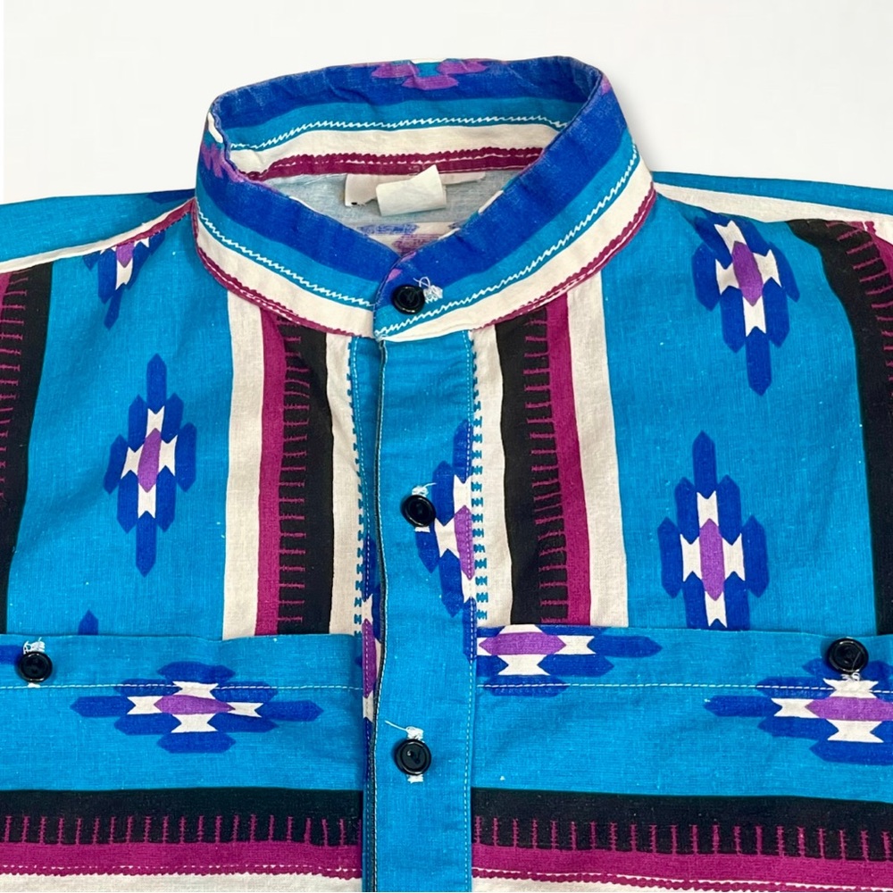 Vintage 90s Retro Southwestern Pattern Striped Western Button Down Shirt - Picture 3 of 15